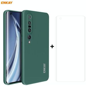 For Xiaomi Mi 10 Pro 5G Hat-Prince ENKAY ENK-PC0762 Liquid Silicone Straight Edge Shockproof Protective Case  + 3D Full Screen PET Curved Hot Bending HD Screen Protector Soft Film(Dark Green)