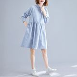 Loose Plus Size Linen Cotton Dress (Color:Blue Size:M)