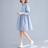 Loose Plus Size Linen Cotton Dress (Color:Blue Size:M)