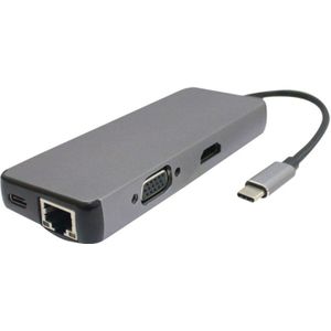 8 in 1 USB-C / Type-C to 4K HDMI 1000M LAN VGA USB3.02 SD/TF RJ45 PD Adapter