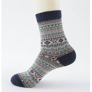 3 Pairs Thick Rabbit Wool National Wind Square Tube Socks for Men(Dark Blue)