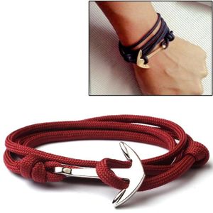 Alloy Anchor Charm Multilayer Leather Friendship Bracelets (Wine Red)