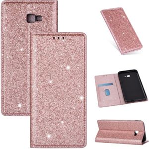 For Samsung Galaxy J4+ Ultrathin Glitter Magnetic Horizontal Flip Leather Case with Holder & Card Slots(Rose Gold)