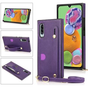 Voor Samsung Galaxy A90 5G polsband PU+TPU Schokbestendige beschermhoes met Crossbody Lanyard & Holder & Card Slot(Paars)