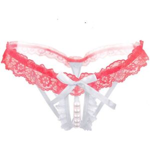 3 PCS Lady Pierced Sexy Panties Temptation Lace Translucent T Underwear(White)