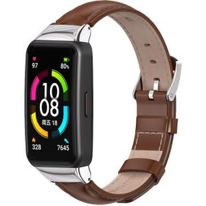 Voor Huawei Band 6 / Honor Band 6 Mijobs Koeienhuid Lederen Vervanging Strap Horlogeband (Bruin Silver)