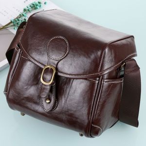 Portable Digital Camera Shoulder Bag Soft PU Leather Bag with Strap  Size: 21cm x 15cm x 20cm (Coffee)