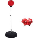 Adult Base Version Height Adjustable Vertical PU Leather Vent Ball Boxing Speed Ball Family Fitness Equipment with Gloves(Red)