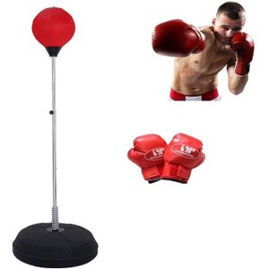 Adult Base Version Height Adjustable Vertical PU Leather Vent Ball Boxing Speed Ball Family Fitness Equipment with Gloves(Red)