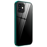 Double Sides Tempered Glass Magnetic Adsorption Metal Frame Anti-peep Screen Case For iPhone 12 / 12 Pro(Bright Green)