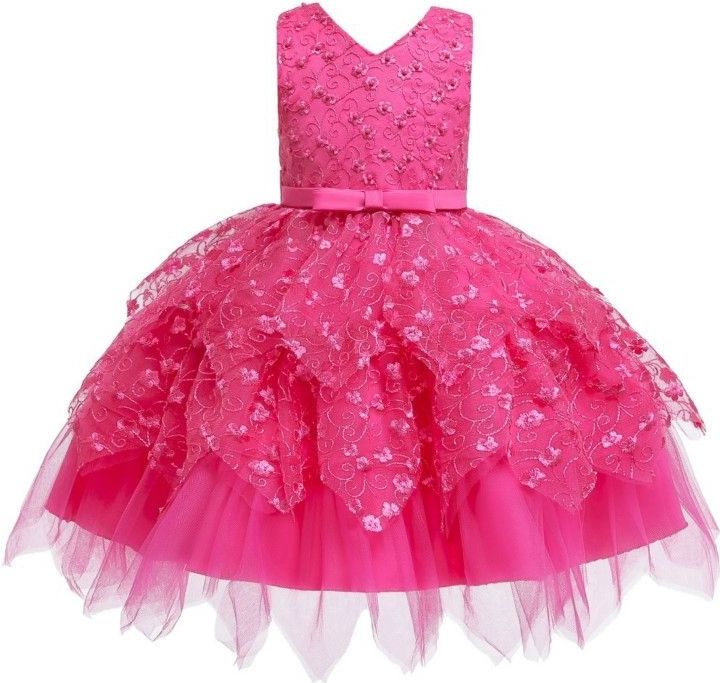 Meisjes onregelmatige geborduurde beaded Bow-knoop Tutu Mouwloze Jurk Show Dress  Passende hoogte:80cm (Magenta)