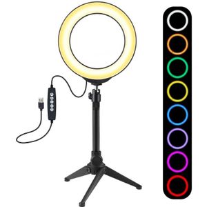 PULUZ 6.2 inch 16cm USB 10 Modes 8 Colors RGBW Dimmable LED Ring Vlogging Photography Video Lights + Desktop Tripod Mount with Cold Shoe Tripod Ball Head (Black)