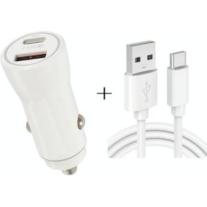 P21 Portable PD 20W + QC3.0 18W Dual Ports Fast Car Charger with USB to Type-C Cable Kit(White)