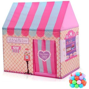 Household Children Printing Play Tent Small Game House  with 50 Ocean Balls (Pink)