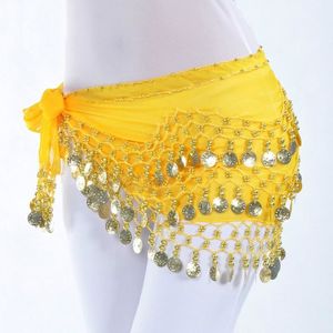 Lady Belly Dance Hip Scarf Accessories 3-Row Belt Skirt Bellydance Waist Chain Wrap Adult Dance Wear(Yellow)