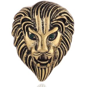 3 PCS Personality Creative Lion Brooches Retro Alloy Animal Badge Coat Suit Chest Blossom(Golden)