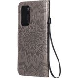 For Huawei P40 Pressed Printing Sunflower Pattern Horizontal Flip PU Leather Case with Holder & Card Slots & Wallet & Lanyard(Grey)