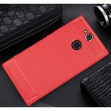 For Sony Xperia XA2 Brushed Texture Carbon Fiber Shockproof TPU Protective Back Case (Red)
