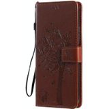 For Huawei P Smart 2021 Tree & Cat Pattern Pressed Printing Horizontal Flip PU Leather Case with Holder & Card Slots & Wallet & Lanyard(Coffee)