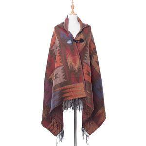 Autumn And Winter Horn Buckle Ethnic Style Hooded Cloak Shawl Bohemian Hooded Shawl  Size:135-175cm(B Style Brown)