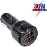 TE-092 36W Dual QC3.0 USB Fast Car Charger + USB to Micro USB Data Cable Set(Black)