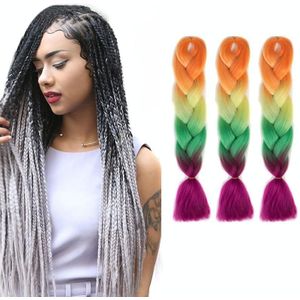 Fashion Color Gradient Individual Braid Wigs Chemical Fiber Big Braids  Length: 60cm(30 Orange+Yellow+Green+Purple+Red)