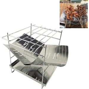 Outdoor Camp Portable Folding Stainless Steel Barbecue Charcoal Grill + Base Plate (Silver)