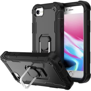 PC + Rubber 3-layers Shockproof Protective Case with Rotating Holder For iPhone SE 2020 / 8 / 7(Black)
