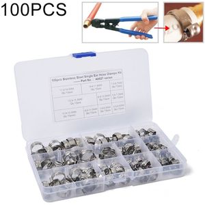 100 PCS Adjustable Single Ear Plus Stainless Steel Hydraulic Hose Clamps O-Clips Pipe Fuel Air  Inside Diameter Range: 5.3-15.3mm