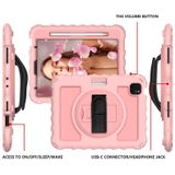 For iPad Air 2020 10.9 360 Degree Rotation PC + Silicone Shockproof Combination Case with Holder & Hand Grip Strap & Neck Strap & Pen Slot Holder(Rose Gold)