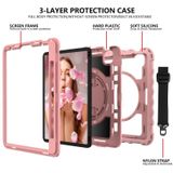 For iPad Air 2020 10.9 360 Degree Rotation PC + Silicone Shockproof Combination Case with Holder & Hand Grip Strap & Neck Strap & Pen Slot Holder(Rose Gold)