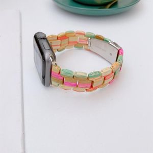 Wooden Bead Woven Watchband For Apple Watch Series 6 & SE & 5 & 4 40mm / 3 & 2 & 1 38mm(Rainbow B)