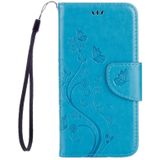 For Galaxy A5 (2017) / A520 Butterflies Love Flowers Embossing Horizontal Flip Leather Case with Holder & Card Slots & Wallet & Lanyard(Blue)