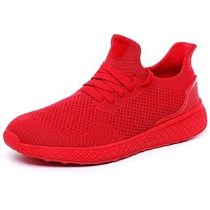 Flying Mesh Sports Shoes Casual Lightweight Running Shoes for Men  Size:42(Red)