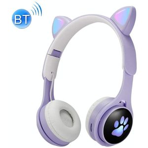 B30 Cat Paw Cat Ears Colorful Luminous Foldable Bluetooth Headset with 3.5mm Jack & TF Card Slot(Purple)
