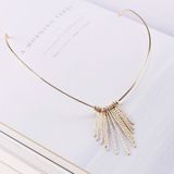 Women Fashion Headbands Crystal Alloy Hairbands Back Holder(Golden tassel)