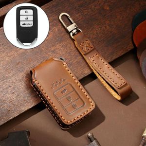 Hallmo Car Cowhide Leather Key Protective Cover Key Case for Honda 3-button Tail Box (Brown)