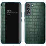 Voor Samsung Galaxy S23 5G Krokodil Textuur Venster View Lederen Telefoon Case (Groen)