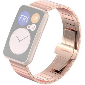 For Huawei Watch Fit Bamboo Joint Metal Replacement Strap Watchband(Rose Gold)