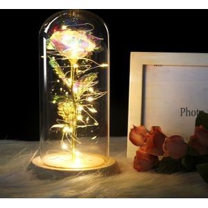 Simulation Roses Lights Glass Cover Decorations Crafts Valentines Day Gifts(Bright Color)