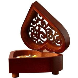 2 PCS Creative Heart Shaped Vintage Wood Carved Mechanism Musical Box Wind Up Music Box Gift  Golden Movement(Happy Birthday)