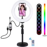 PULUZ 7.9 inch 20cm RGBW Light + Round Base Desktop Mount Dimmable LED Dual Color Temperature LED Curved Light Ring Vlogging Selfie Photography Video Lights with Phone Clamp(Black)