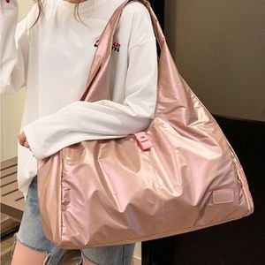 Soft Nylon Cloth Shoulder Sports Gym Yoga Handbag (Rose Gold)