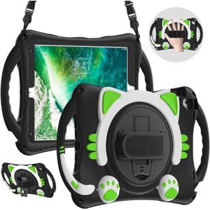 Cute Cat King Kids Shockproof EVA Protective Case with Holder & Shoulder Strap & Handle For iPad 9.7 2018 / 2017 / Air / Air 2 / Pro 9.7(Black Green)