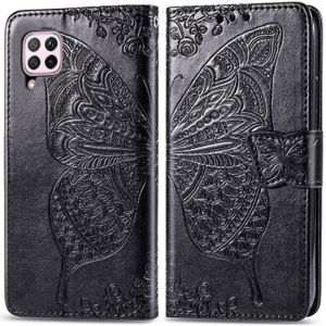 For Huawei P40 Lite/Nova 7i/Nova 6SE Butterfly Love Flower Embossed Horizontal Flip Leather Case with Bracket / Card Slot / Wallet / Lanyard(Black)