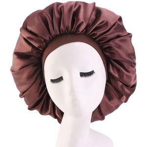 3 PCS TJM-405A Large Satin Round Hat Stretch Wide Brim Night Hat Chemotherapy Hat  Size: One Size(Brown)
