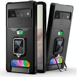 Voor Google Pixel 6 Pro Sliding Camera Cover Design PC + TPU Shockproof Case met ringhouder & kaartsleuf