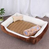 Dog Bone Pattern Big Soft Warm Kennel Pet Dog Cat Mat Blanket  with Rattan Mat & Blanket Size: M  70×50×15cm (Brown White)