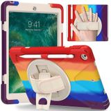 Shockproof Colorful Silicone + PC Protective Case with Holder & Shoulder Strap & Hand Strap For iPad 9.7 (2018)(Red)