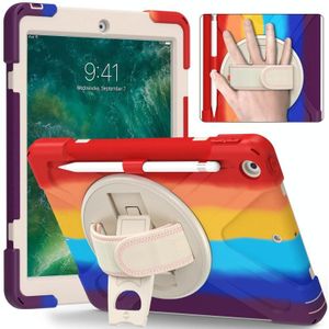 Shockproof Colorful Silicone + PC Protective Case with Holder & Shoulder Strap & Hand Strap For iPad 9.7 (2018)(Red)